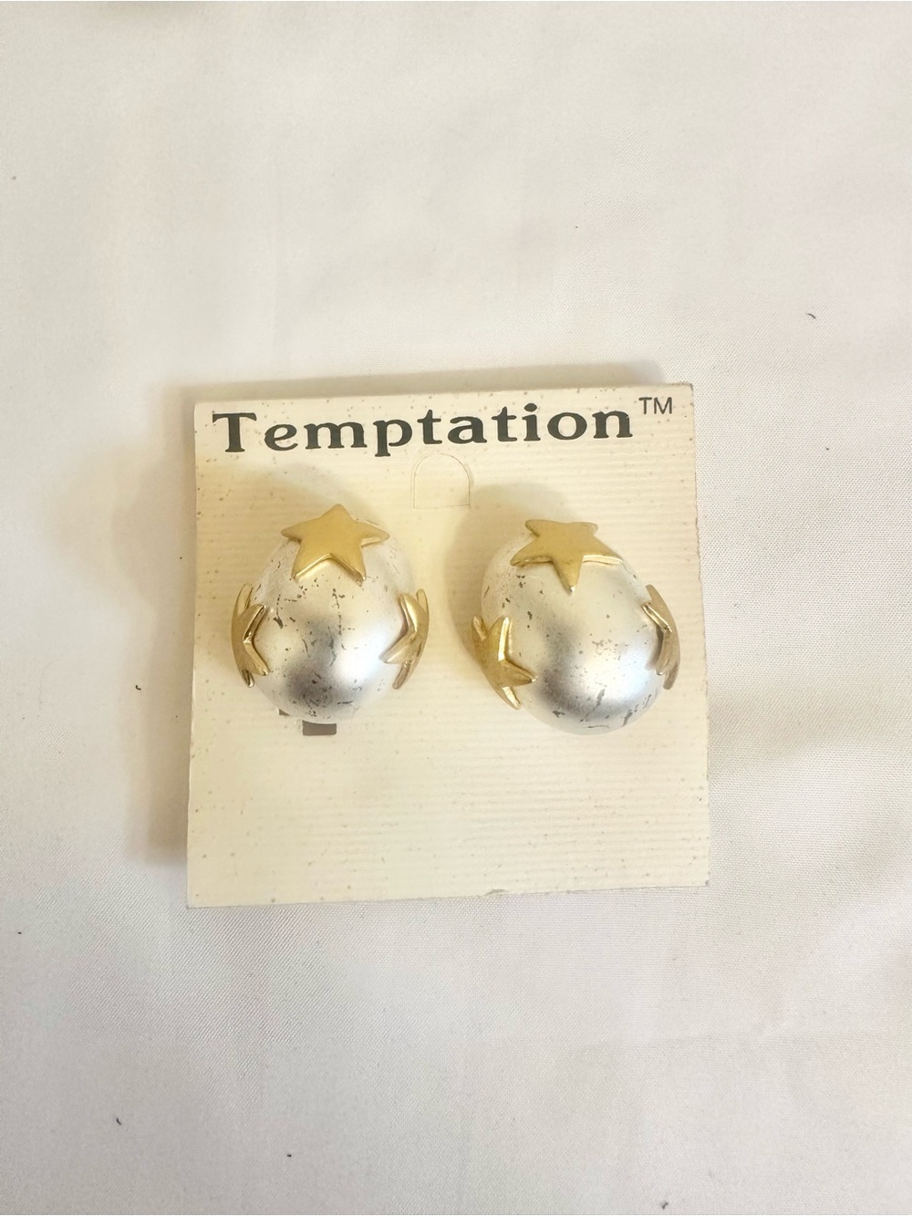 VTG Temptations Gold & Silver Star Dome Clip-On Earrings